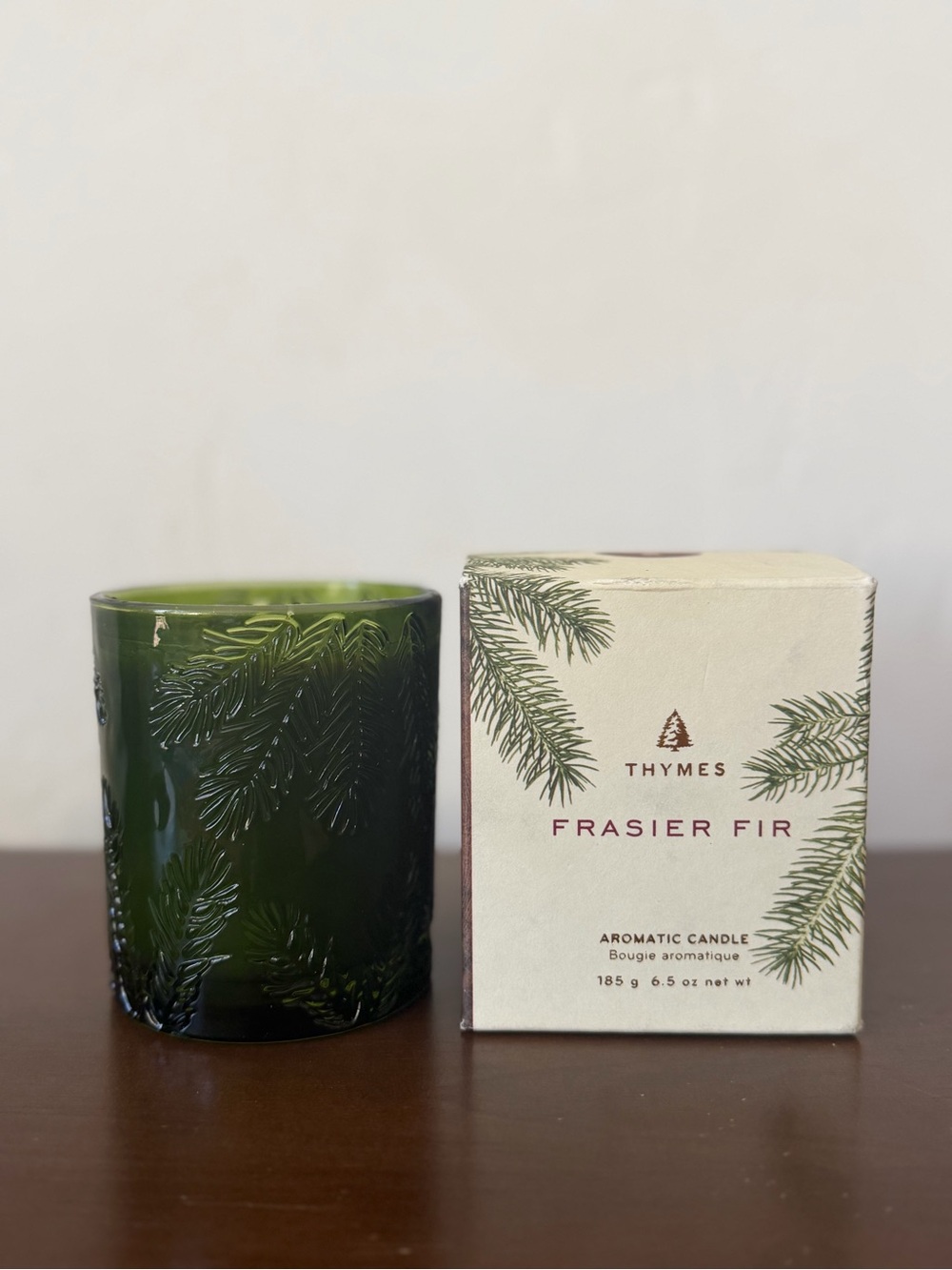 Thymes Frasier Fir Aromatic Candle in Green Glass Vessel